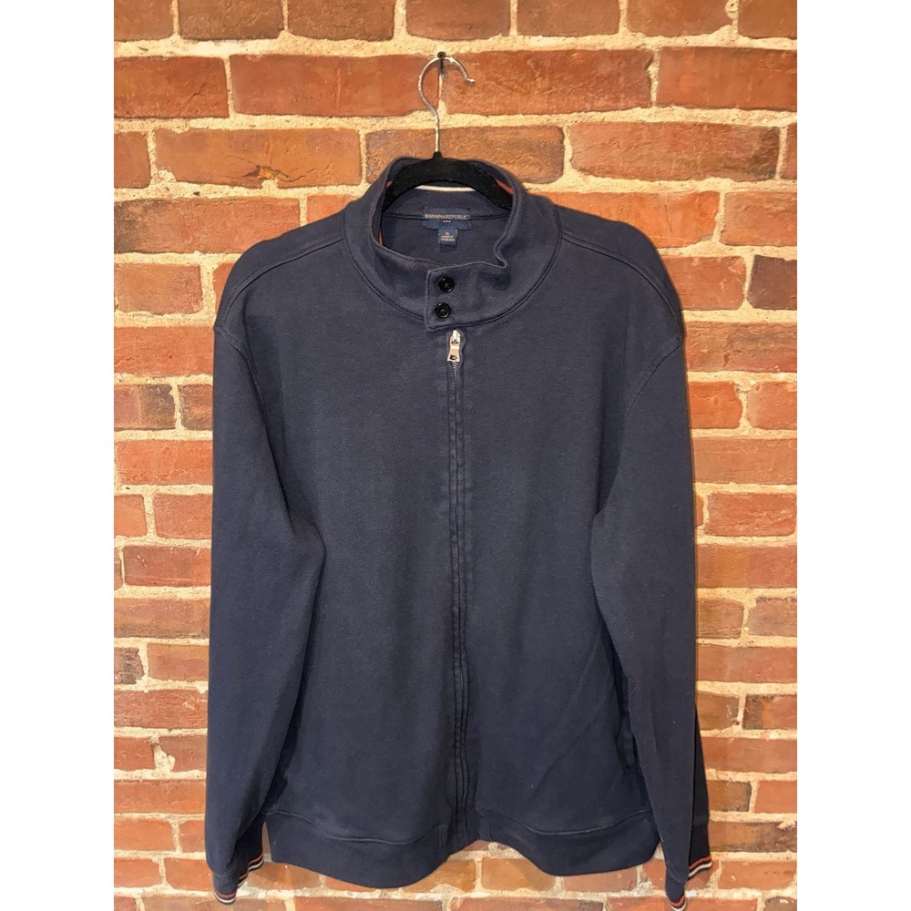 Banana‎ Republic Men XL Navy Blue Full Zip Mock Neck Sweater Jacket